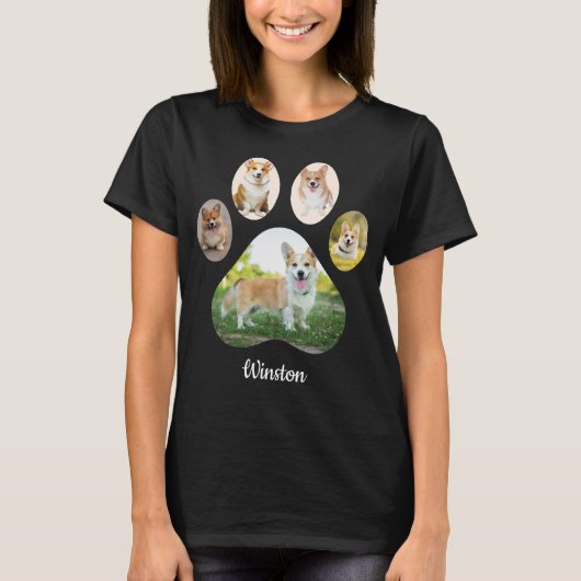 Aangepaste foto van huisdier pootafdruk collage t-shirt (Voorkant)