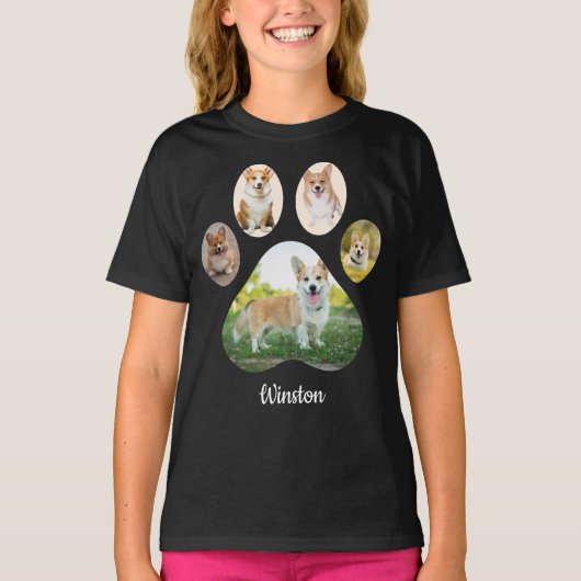 Aangepaste foto van huisdier pootafdruk collage t-shirt (Voorkant)