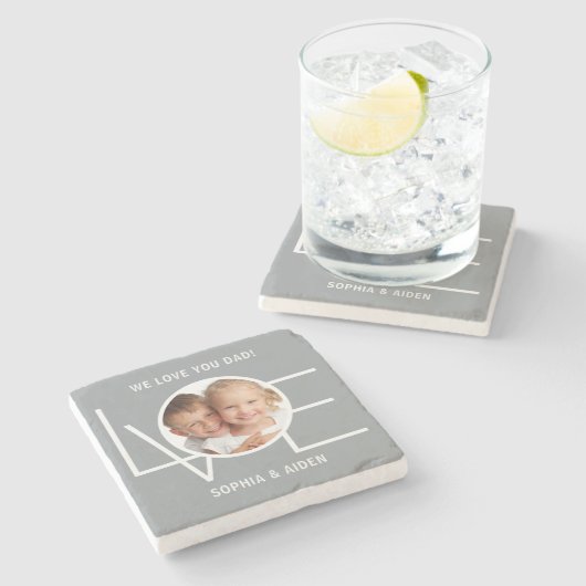 Aangepaste foto van je vader Vaderdag grijs Stenen Onderzetter (Zijkant)