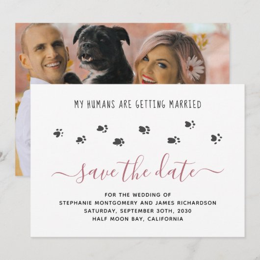 Aangepaste foto van mijn mensen die trouwen huisdi save the date (Voorkant / Achterkant)