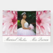 Aangepaste foto van Mis Quince Pink Floral Spandoek (Horizontaal)