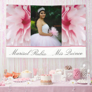Aangepaste foto van Mis Quince Pink Floral Spandoek
