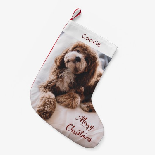 Aangepaste foto van Modern Cute Dog Kleine Kerstsok (Voorkant (Hangend))