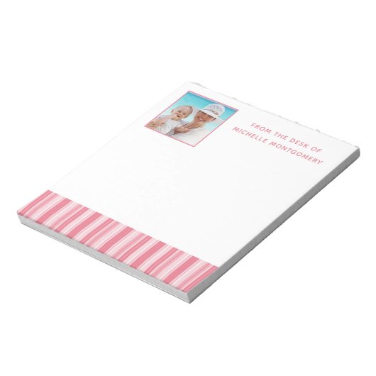 Aangepaste foto van moderne roze stripes notitieblok (Linkerzijde)
