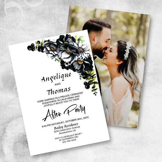 Aangepaste foto van Moody Black Floral Weddenschap Kaart