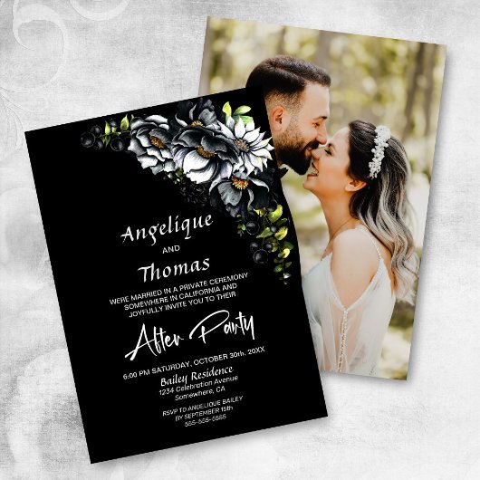 Aangepaste foto van Moody Black Floral Weddenschap Kaart