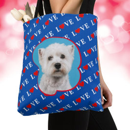 Aangepaste foto van Navy Blue LOVE Heart Tote Bag