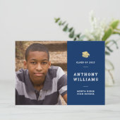 Aangepaste foto van Navy Blue Modern Afstuderen Kaart (Staand voorkant)
