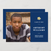 Aangepaste foto van Navy Blue Modern Afstuderen Kaart (Voorkant / Achterkant)