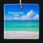Aangepaste foto van Panama City Beach Shoreline Keramisch Ornament<br><div class="desc">Als je dit jaar naar Panama City in Florida bent geweest, wil je je de reis herinneren met deze unieke kerstaereis souvenir-versiering met een levendig fotografisch afbeelding van de turquoise blauwe wateren, het witte zandstrand, de rustige beachy typografie. Eenvoudig aan te passen met je reisdatum aan de voorkant en je...</div>