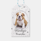 Aangepaste foto van Pet Dog Birthday Silver Glitte Cadeaulabel (Voorkant)