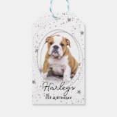 Aangepaste foto van Pet Dog Birthday Silver Glitte Cadeaulabel (Achterkant)