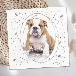 Aangepaste foto van Pet Dog Birthday Silver Glitte Servet