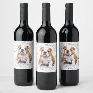 Aangepaste foto van Pet Dog Birthday Silver Glitte Wijn Etiket