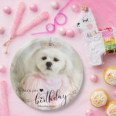 Aangepaste foto van Pet Dog Birthday Typografie Bl Papieren Bordje (Feest)