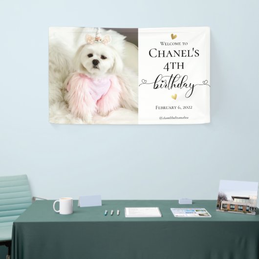 Aangepaste foto van Pet Dog Birthday Typografie Bl Spandoek (Beurs)