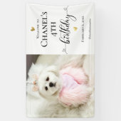 Aangepaste foto van Pet Dog Birthday Typografie Bl Spandoek (Verticaal)