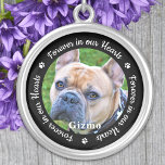 Aangepaste foto van Pet Dog Memorial Zilver Vergulden Ketting<br><div class="desc">Eer je beste vriend met een aangepast ketting voor foto-herdenking. Dit unieke huismemoriër is het perfecte cadeau voor jezelf, familie of vrienden om eer te bewijzen aan je geliefde. We hopen dat je met je ketting voor herdenkingsfoto je vreugde, vreugde en gelukkige herinneringen zult brengen. Citaat "Forever in ons hart"....</div>