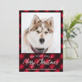 Aangepaste foto van Pet Dog Merry-kerstrood met pl Feestdagenkaart (Staand voorkant)