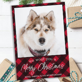 Aangepaste foto van Pet Dog Merry-kerstrood met pl Feestdagenkaart