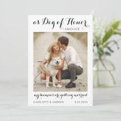 Aangepaste foto van Pet Dog Modern Script Weddensc Save The Date (Staand voorkant)