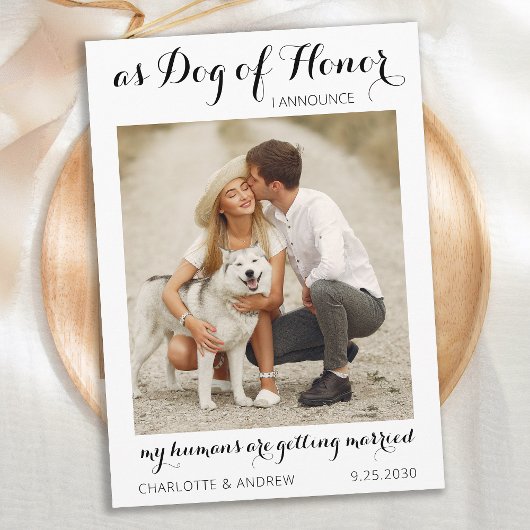 Aangepaste foto van Pet Dog Modern Script Weddensc Save The Date