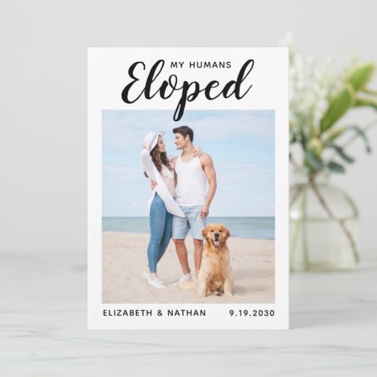 Aangepaste foto van Pet Dog Wedding Elopement Anno Save The Date (Staand voorkant)
