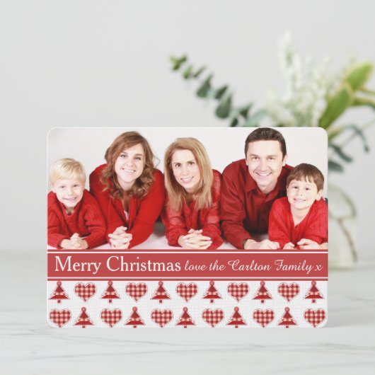 Aangepaste foto van Plays Red-kerstbomen Feestdagenkaart (Staand voorkant)