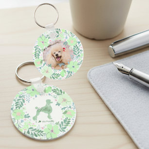 Aangepaste foto van Poodle met mintgroene bloemenk Sleutelhanger