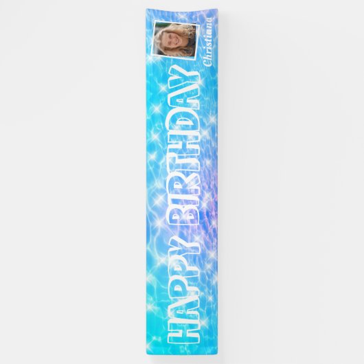 Aangepaste foto van poolpartij van Birthday Pool w Spandoek (Verticaal)