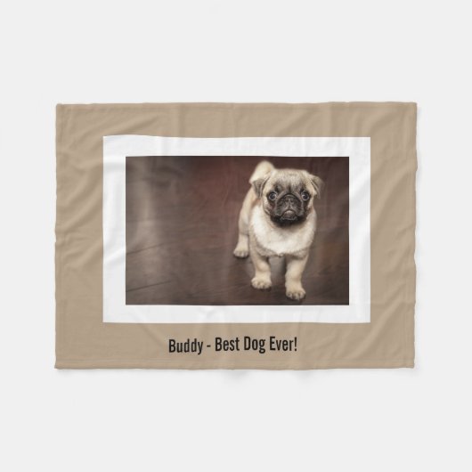 Aangepaste foto van Pug Dog en uw Pug Dog Naam Fleece Deken (Voorkant (Horizontaal))