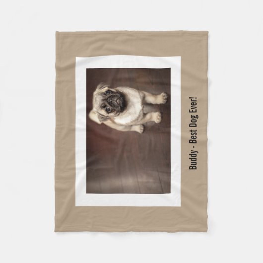 Aangepaste foto van Pug Dog en uw Pug Dog Naam Fleece Deken (Voorkant)