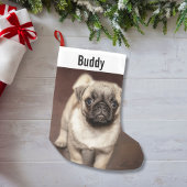 Aangepaste foto van Pug Dog en uw Pug Dog Naam Kleine Kerstsok