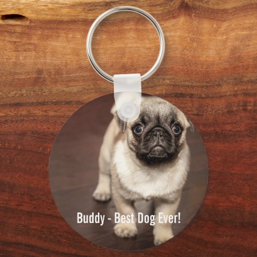 Aangepaste foto van Pug Dog en uw Pug Dog Naam Sleutelhanger (Voorkant)