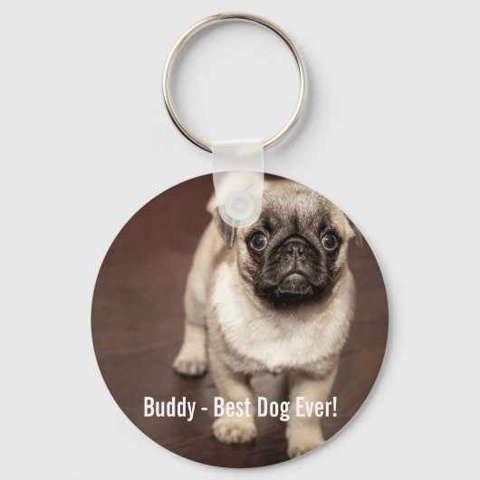 Aangepaste foto van Pug Dog en uw Pug Dog Naam Sleutelhanger (Achterkant)