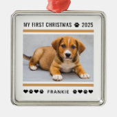 Aangepaste foto van Puppy First Kerstmis Metalen Ornament (Voorkant)