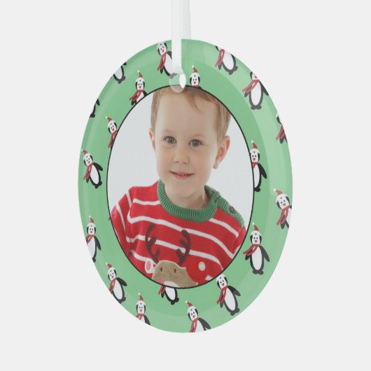 Aangepaste foto van Pute Penguin Pattern Glas Ornament (Voorkant links)