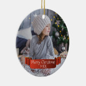 Aangepaste foto van Red Ribbon Kerstfeestdag Keeps Keramisch Ornament (Rechts)