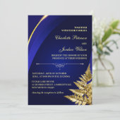 Aangepaste foto van Royal Blue en Gold Wedding Kaart (Staand voorkant)