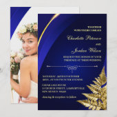 Aangepaste foto van Royal Blue en Gold Wedding Kaart (Voorkant / Achterkant)