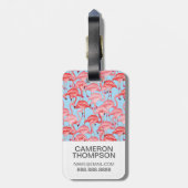Aangepaste foto van roze flamingos op blauw bagagelabel (Achterkant verticaal)