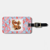 Aangepaste foto van roze flamingos op blauw bagagelabel (Voorkant horizontaal)