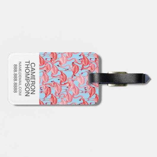 Aangepaste foto van roze flamingos op blauw bagagelabel (Achterkant horizontaal)