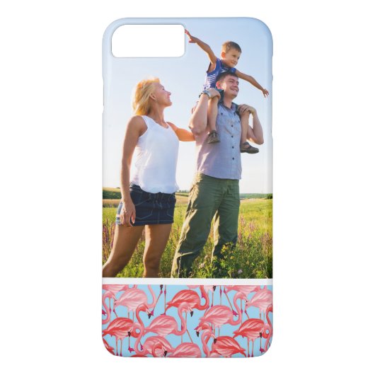 Aangepaste foto van roze flamingos op blauw Case-Mate iPhone case (Achterkant)