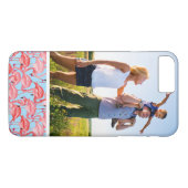 Aangepaste foto van roze flamingos op blauw Case-Mate iPhone case (Achterkant (Horizontaal))