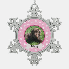 Aangepaste foto van roze handpoot afdrukken foto v tin sneeuwvlok ornament