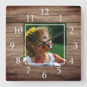 Aangepaste foto van Rustic Barn Wood Vierkante Klok (Voorkant)