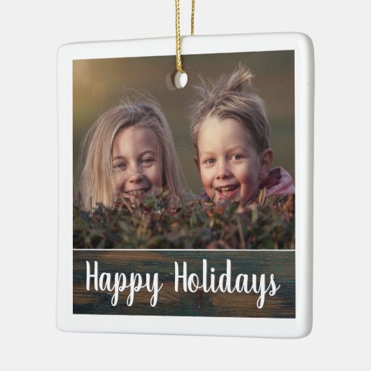 Aangepaste foto van Rustic Wood Holiday Keramisch Ornament (Links)