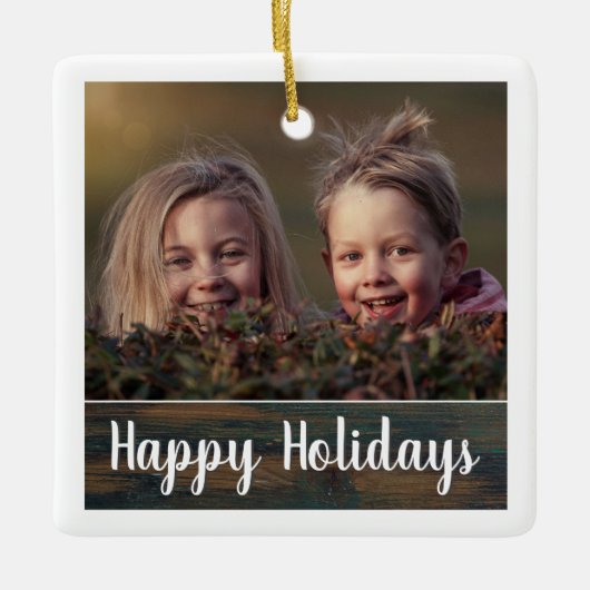 Aangepaste foto van Rustic Wood Holiday Keramisch Ornament (Voorkant)