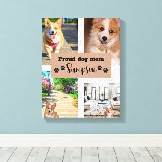 Aangepaste foto van schattige hond en moeder canvas afdruk (Insitu (Houten vloer))